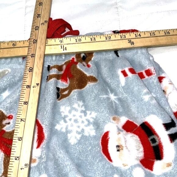 Rudolph Red-Nosed Reindeer Gray Fleece Pajama Pants Santa & Reindeer Print M - Picture 6 of 7